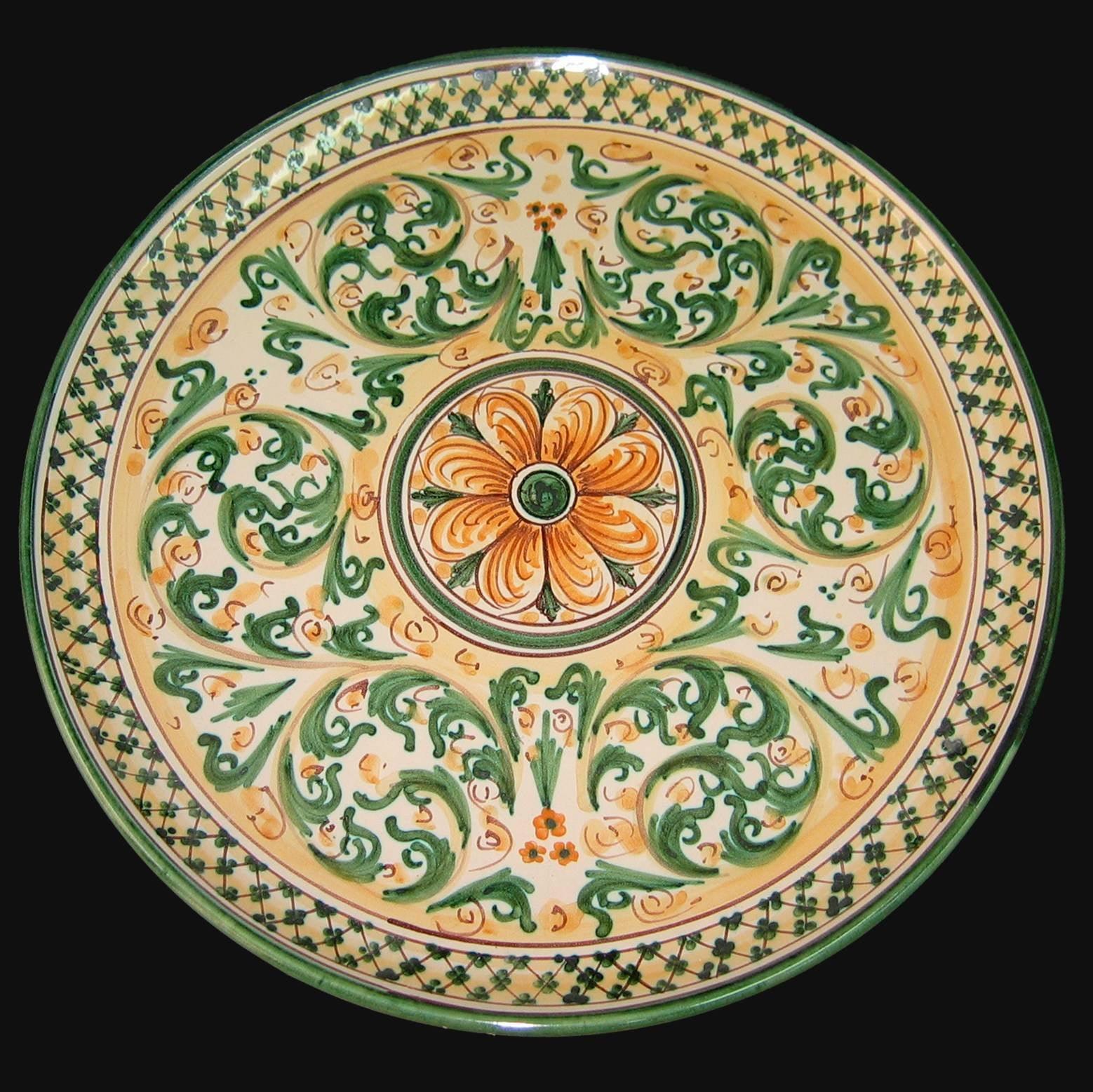 Piatto ornamentale in s. d'arte verde e arancio in ceramica artistica di Caltagirone - Ceramiche di Caltagirone Sofia