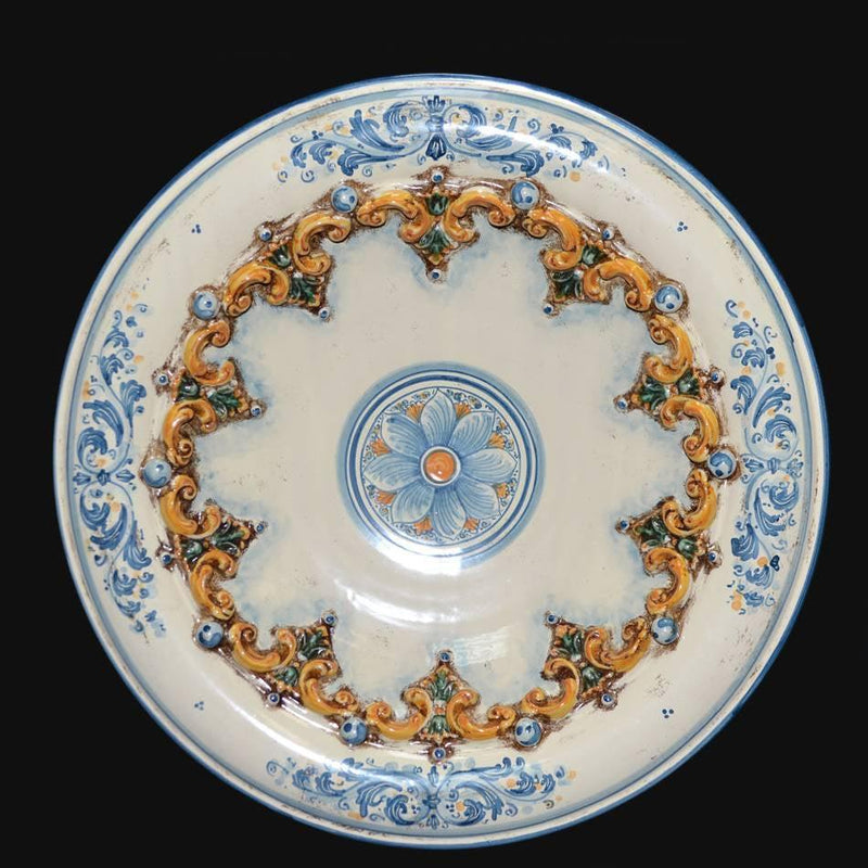 Ornamental plate Ø 30 or 40 cm s. of blue and orange ceramic art of Caltagirone