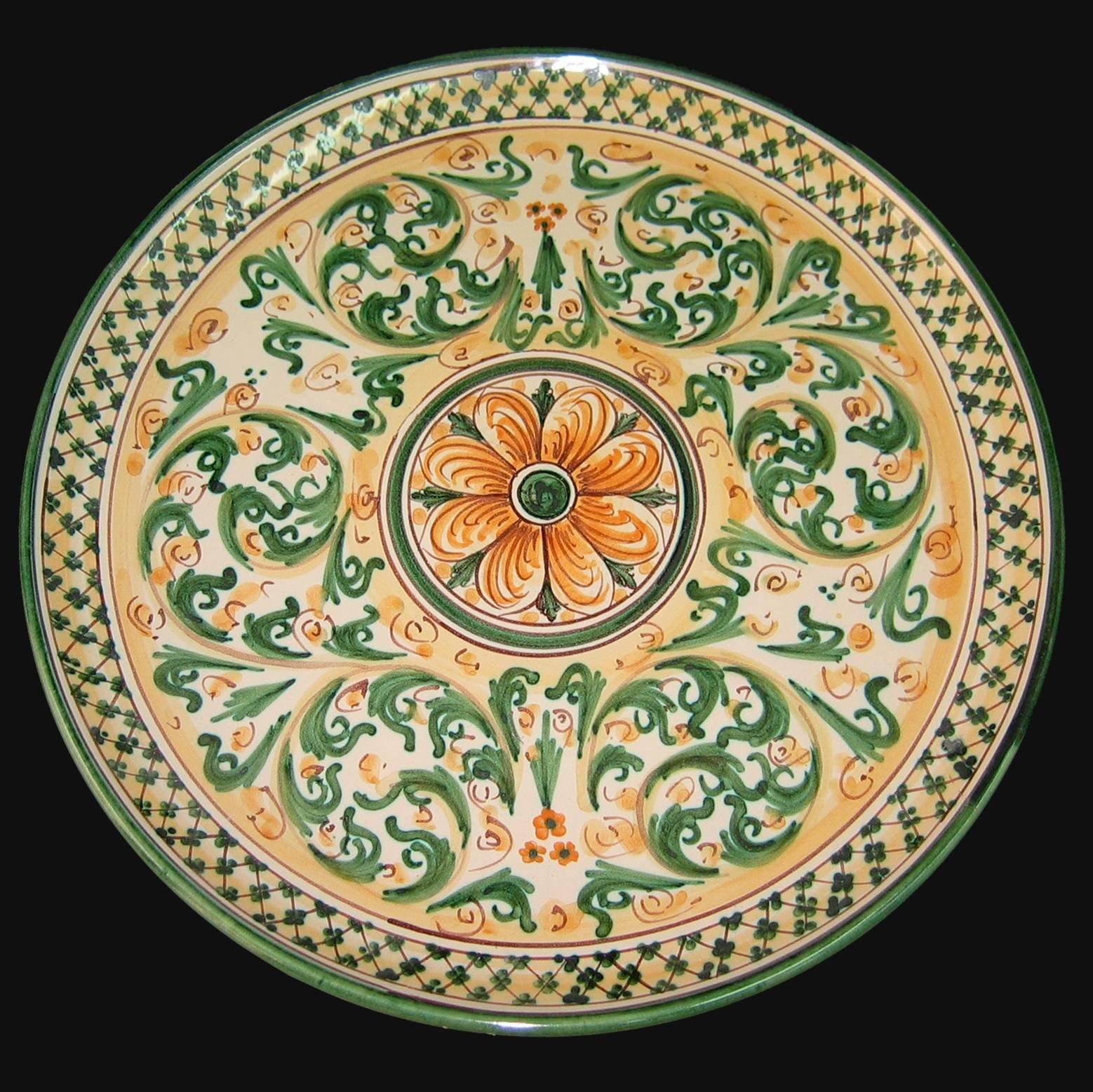 Piatto ornamentale Ø 35/40 s. d'arte verde e arancio in ceramica artistica di Caltagirone - Ceramiche di Caltagirone Sofia