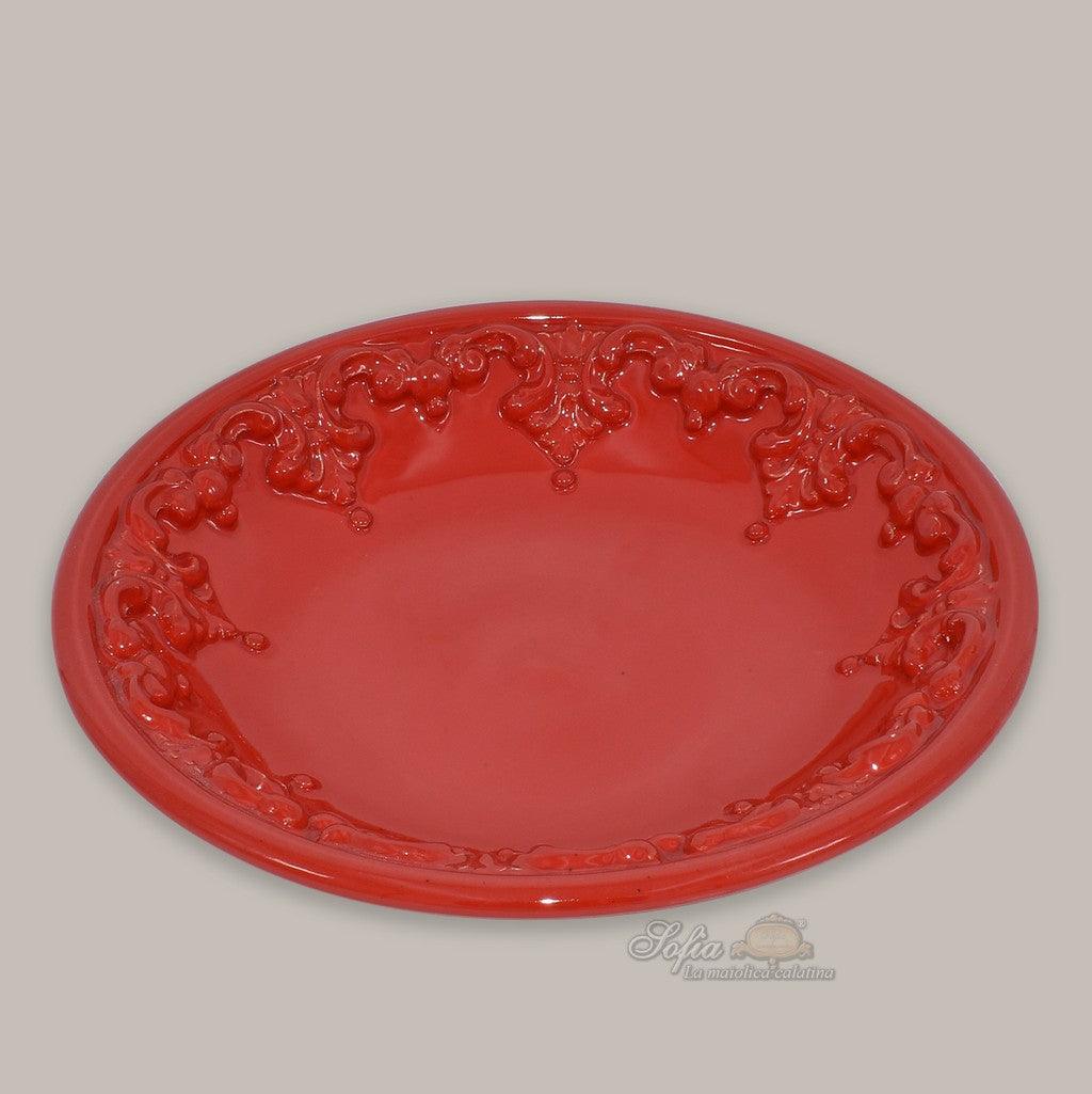 Piatto svuota tasche diam. 30 cm plast Sofia rosso fuoco in ceramica di Caltagirone - Ceramiche di Caltagirone Sofia