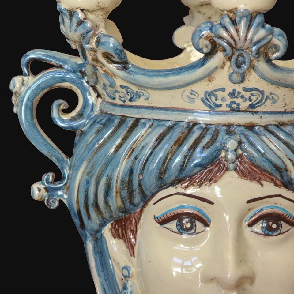 Testa a candeliere h 25 mono blu femmina - Ceramiche di Caltagirone Sofia