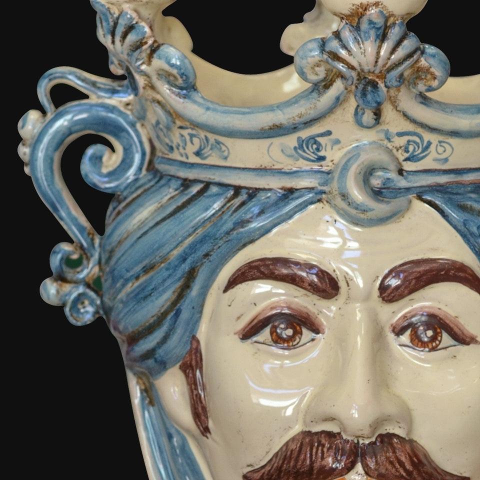 Testa a candeliere h 25 mono blu maschio bianco - Ceramiche di Caltagirone Sofia