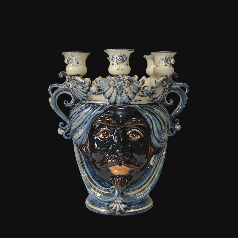 Testa a candeliere h 25 mono blu maschio moro - Ceramiche di Caltagirone Sofia