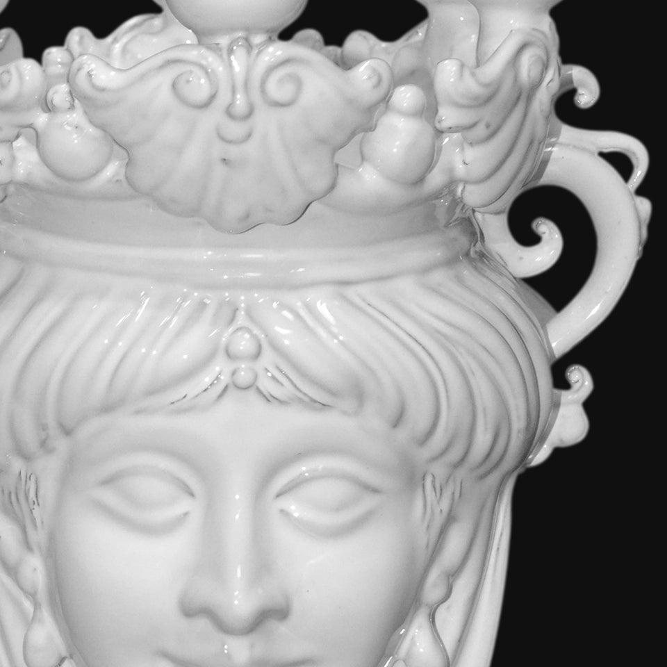 Testa a candeliere h 25 white line femmina - Teste di moro moderne Sofia Ceramiche - Ceramiche di Caltagirone Sofia