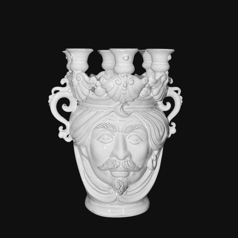 Testa a candeliere h 25 white line maschio - Teste di moro moderne Sofia Ceramiche - Ceramiche di Caltagirone Sofia