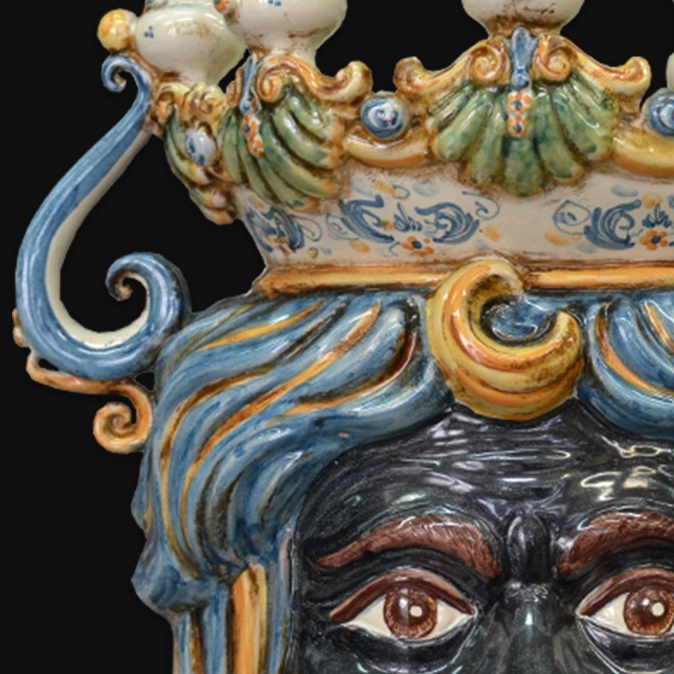 Testa a candeliere h 40 blu e arancio maschio moro - Ceramiche di Caltagirone Sofia