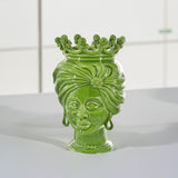 Testa Tuareg, Donna, Verde Foglia, corona e turbante. Ceramica siciliana di Caltagirone, Sofia