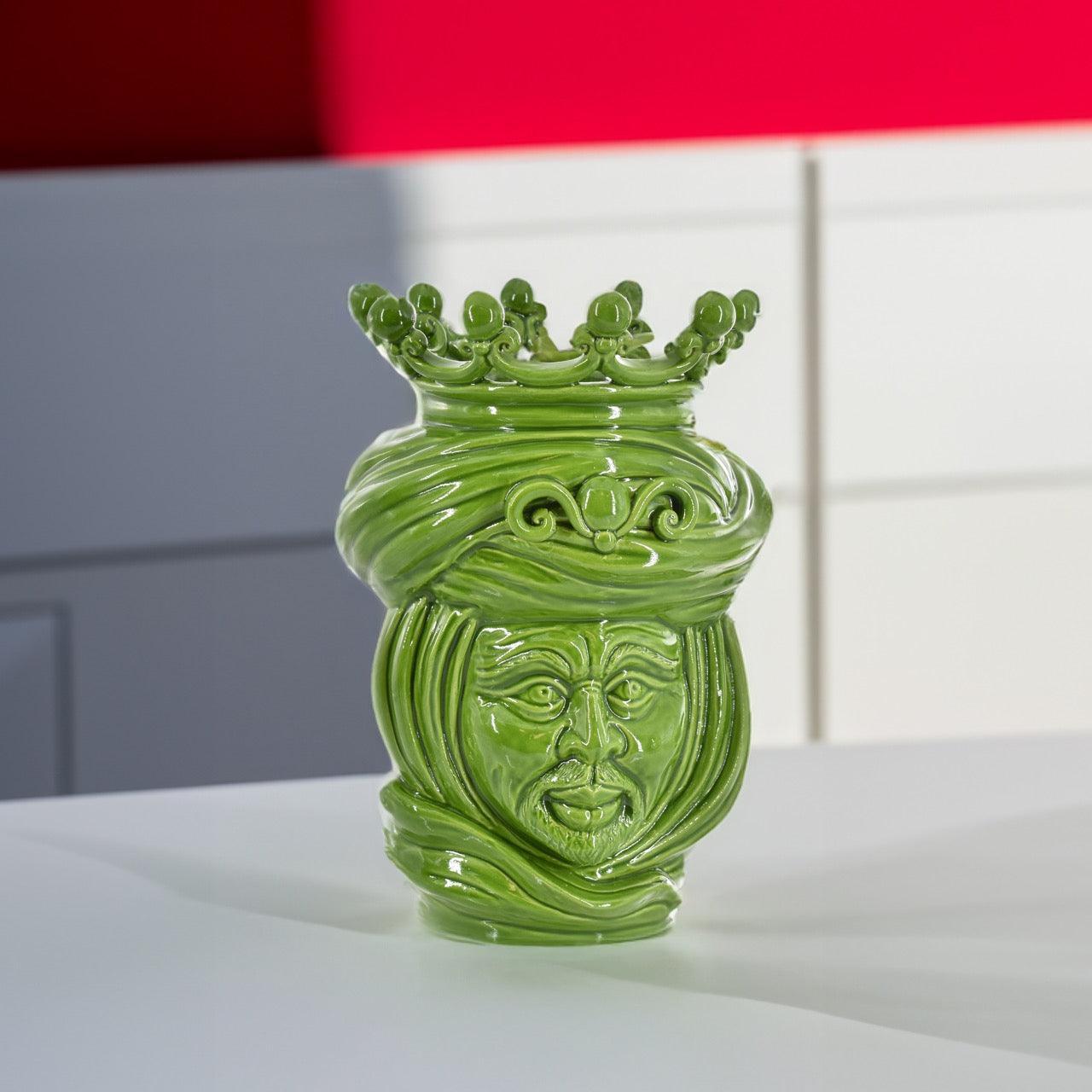 Testa di moro tuareg h 20 verde foglia uomo - Ceramiche di Caltagirone Sofia