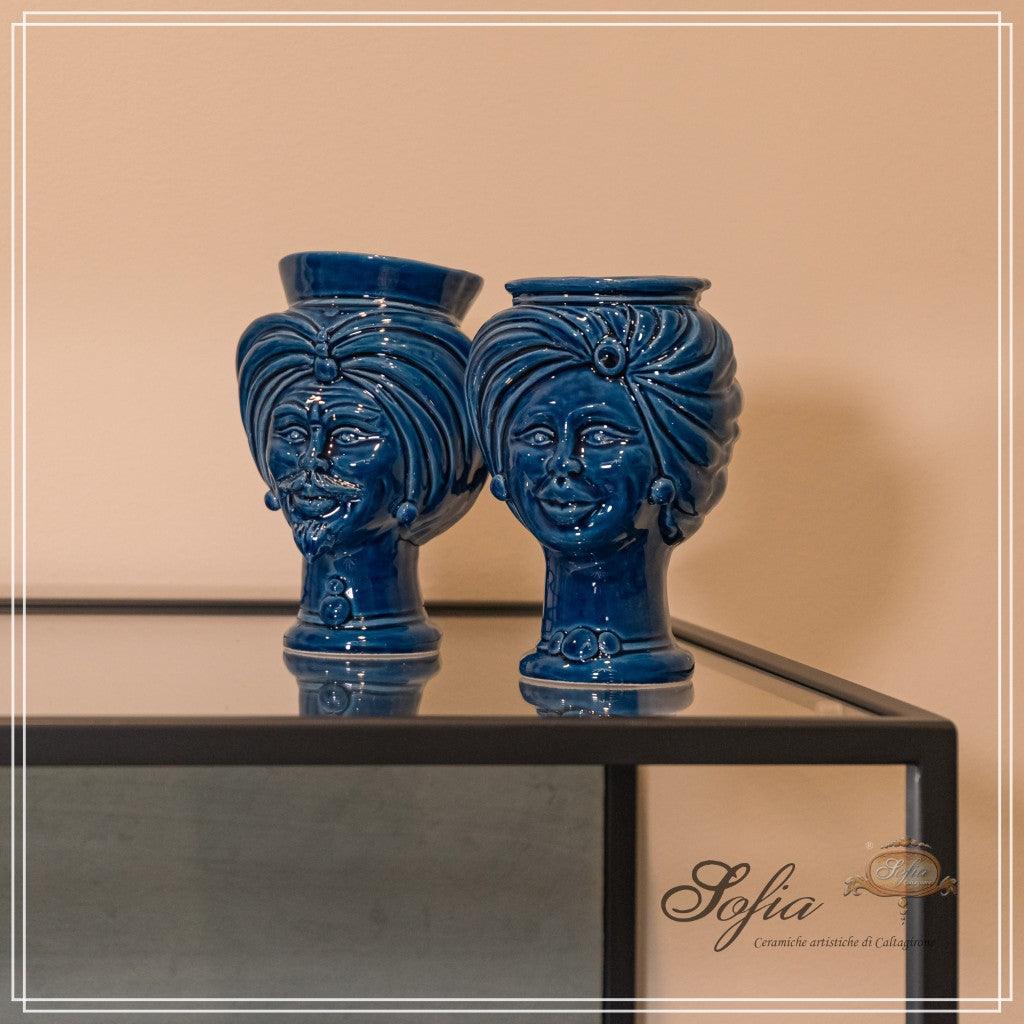 Testa h 16 tuareg Blu intenso uomo - Ceramiche di Caltagirone Sofia - Ceramiche di Caltagirone Sofia