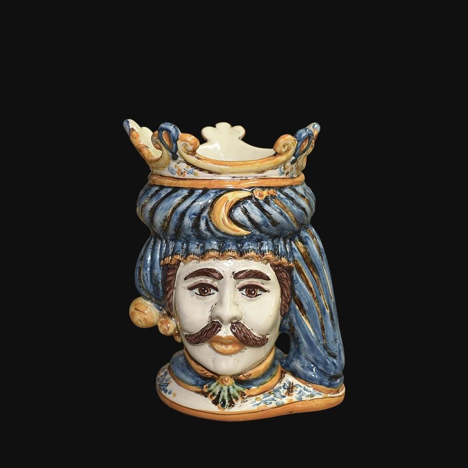Testa h 20 blu e arancio maschio bianco - Ceramiche di Caltagirone Sofia