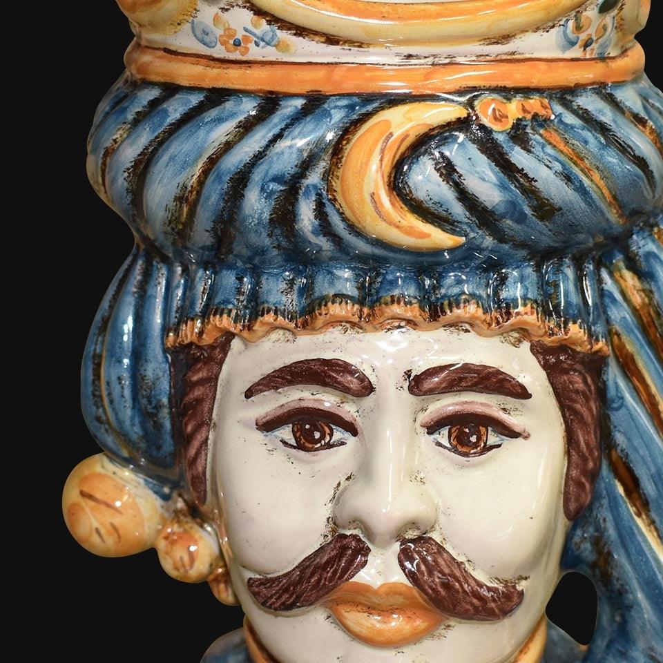 Testa h 20 blu e arancio maschio bianco - Ceramiche di Caltagirone Sofia