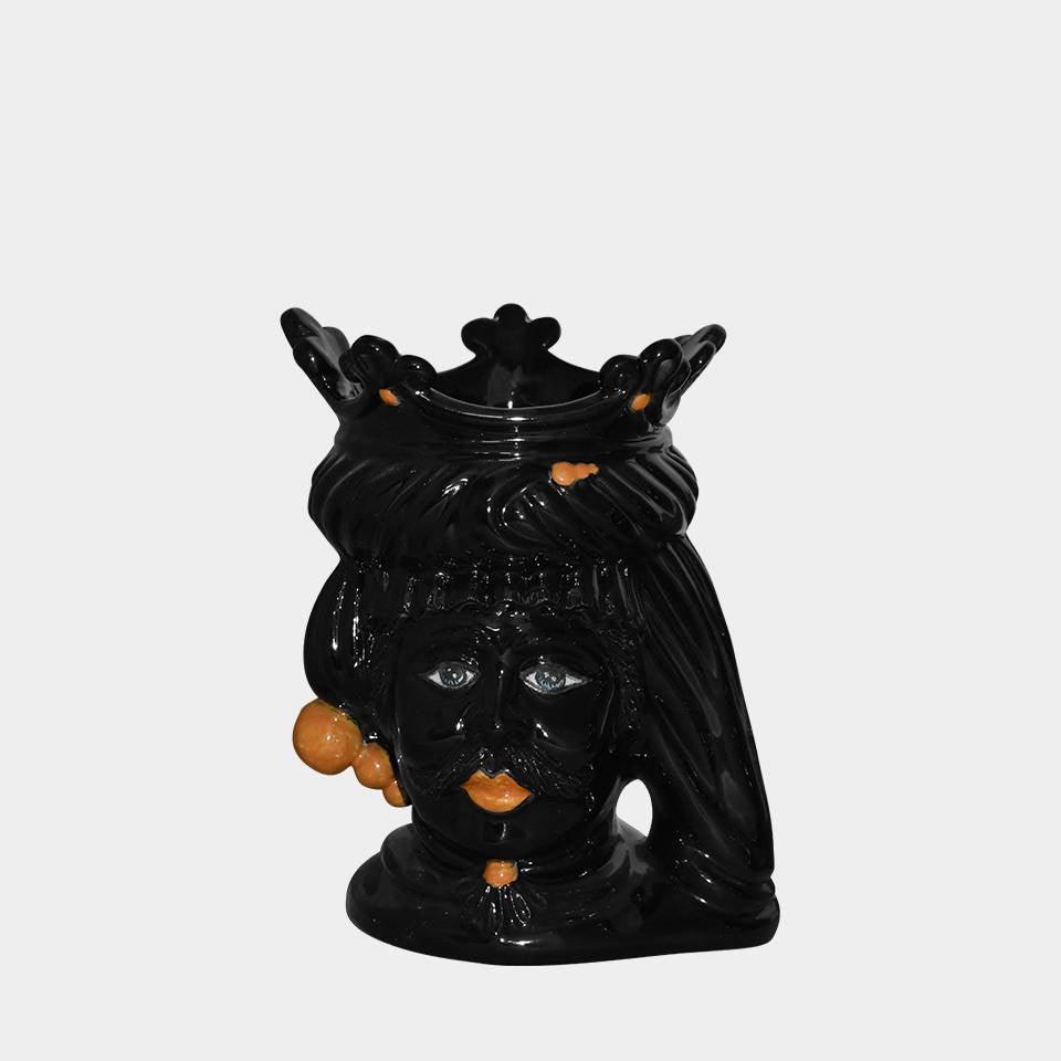Testa h 20 c/perline black orange maschio - Ceramiche di Caltagirone Sofia