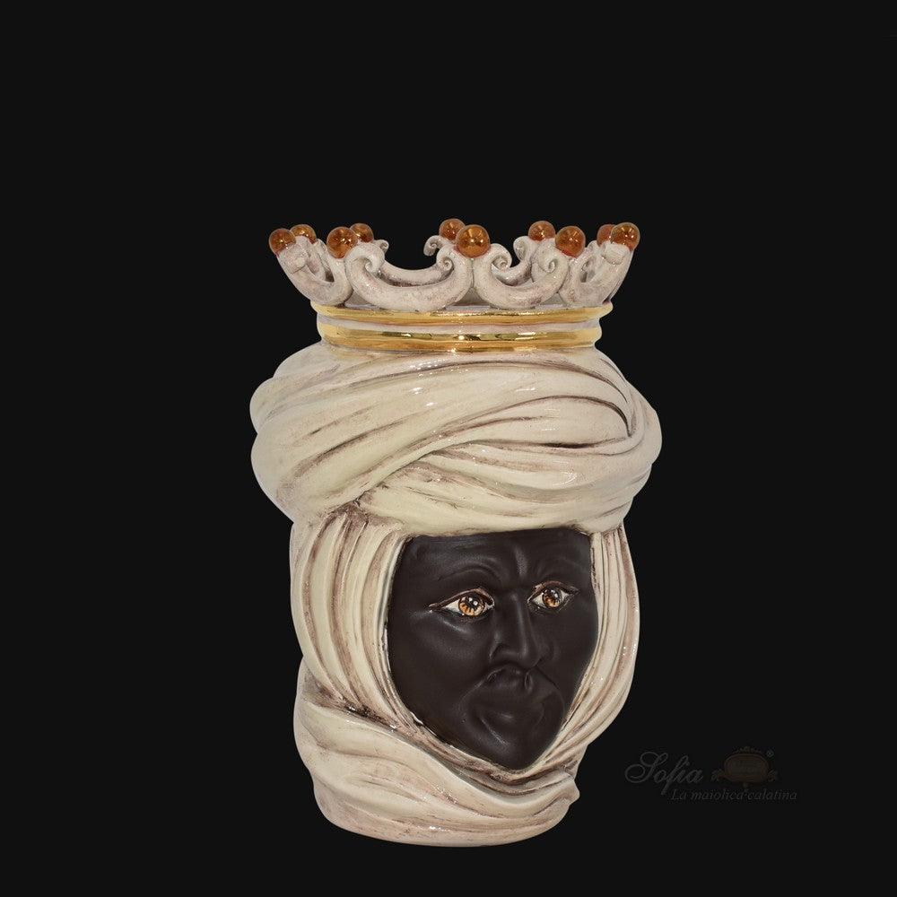 Testa h 20 tuareg madreperla con oro e lustri maschio - Mori siciliani di Caltagirone - Ceramiche di Caltagirone Sofia