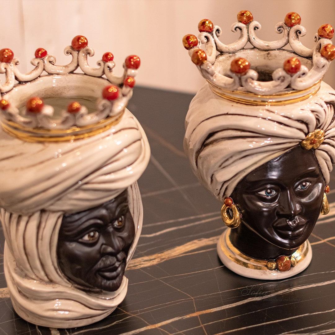Testa h 20 tuareg madreperla con oro e lustri maschio - Mori siciliani di Caltagirone - Ceramiche di Caltagirone Sofia