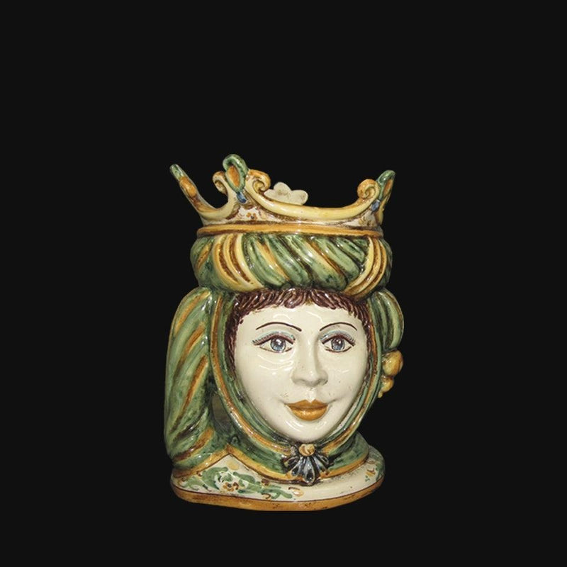 Cabeza Siciliana H 20 cm, Mujer, Verde y Naranja – Testa di Moro de Caltagirone, Sicilia