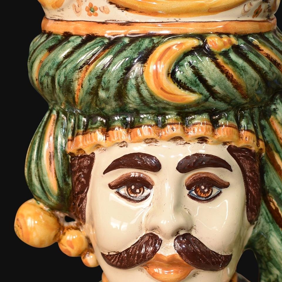 Testa h 20 verde/arancio maschio bianco - Ceramiche di Caltagirone Sofia