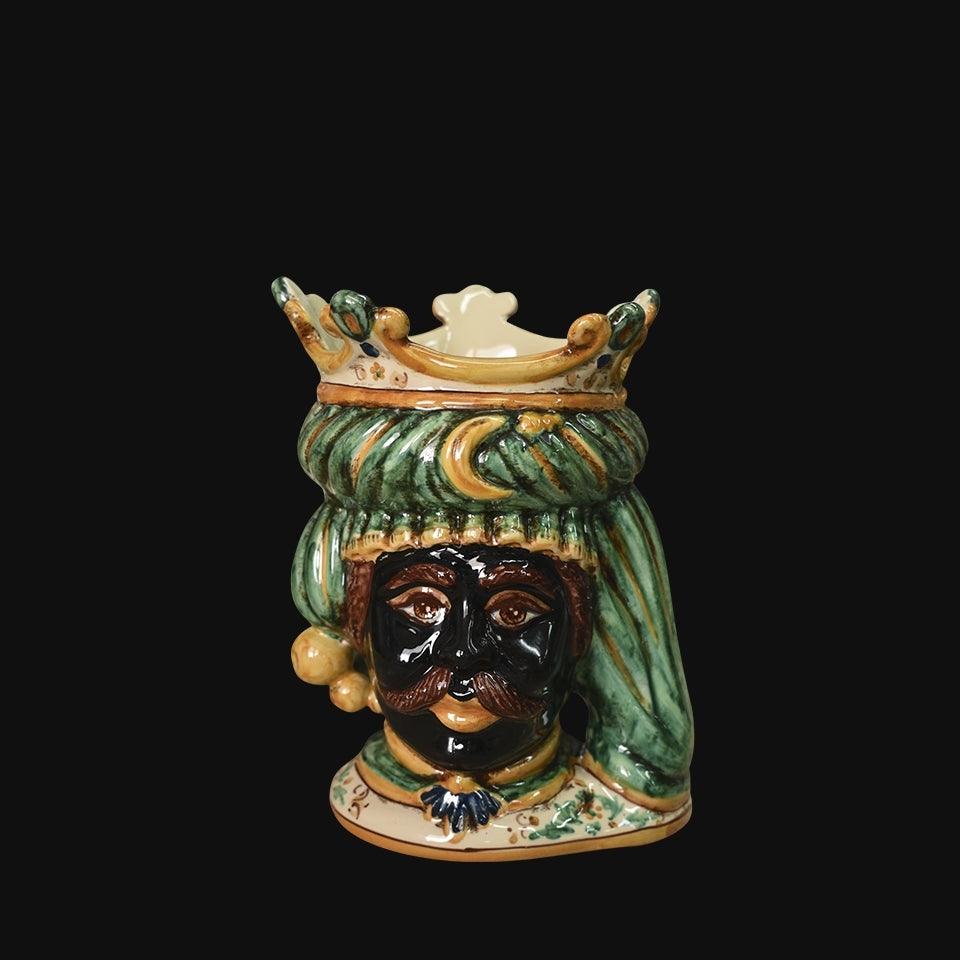 Testa h 20 verde/arancio maschio moro - Ceramiche di Caltagirone Sofia