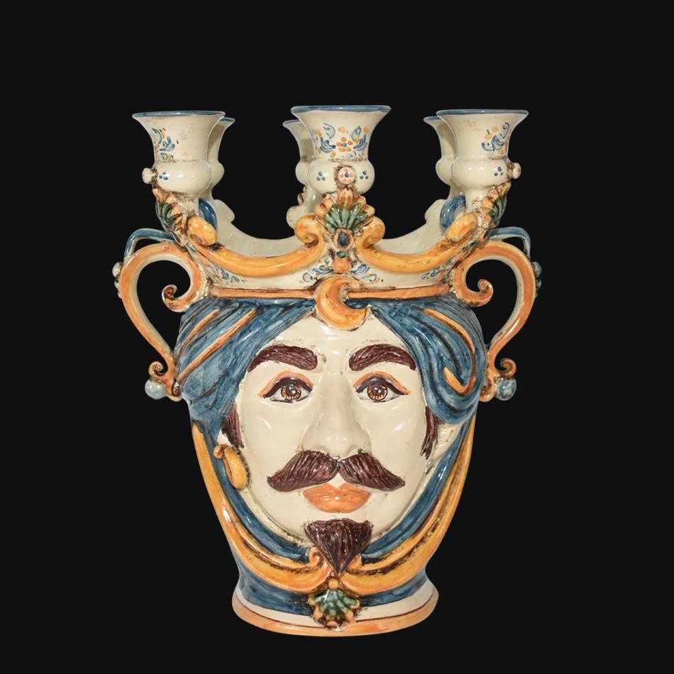 Testa h 25 a candeliere blu e arancio maschio bianco - Ceramiche di Caltagirone Sofia