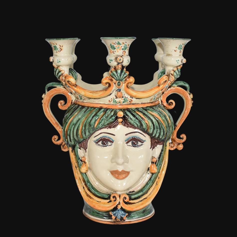 Testa h 25 a candeliere verde e arancio donna - Ceramiche di Caltagirone Sofia