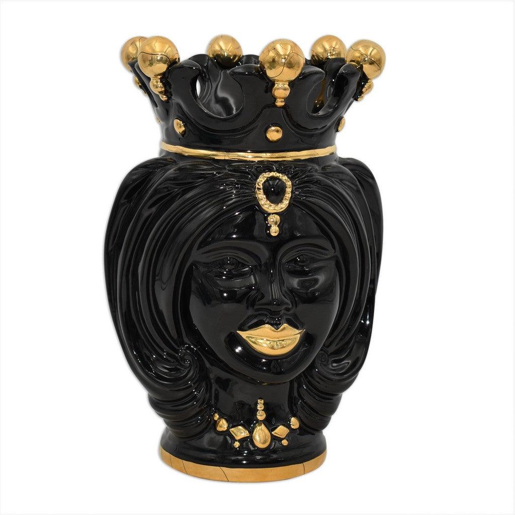 Testa h 25 black and gold dettagli in oro zecchino femmina - Teste di moro moderne Sofia Ceramiche - Ceramiche di Caltagirone Sofia