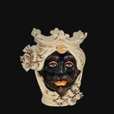 Testa di Moro, Maschio Moro, Avorio, dettagli floreali e corona. Ceramica siciliana di Caltagirone, Sofia
