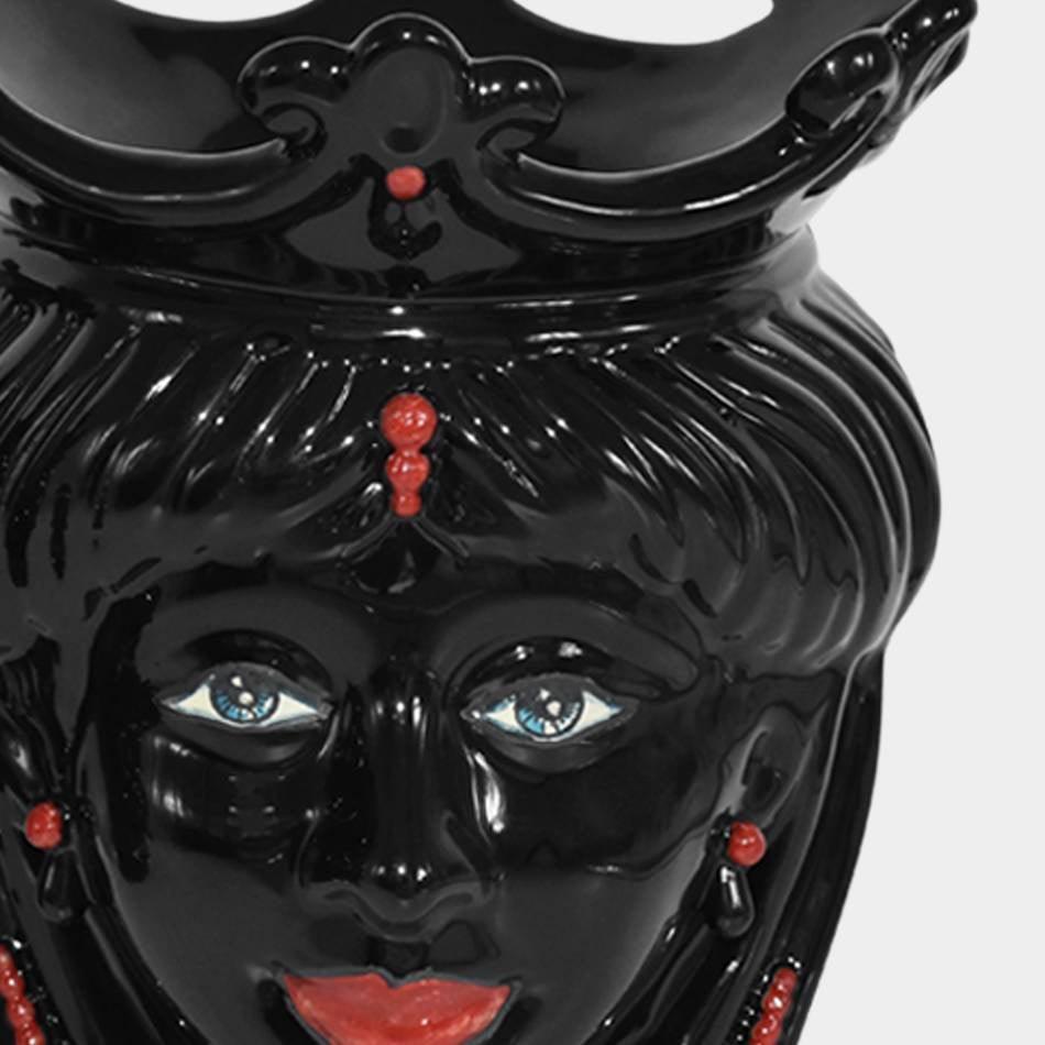 Testa h 25 con perline rosse black lucido femmina - Ceramiche di Caltagirone Sofia