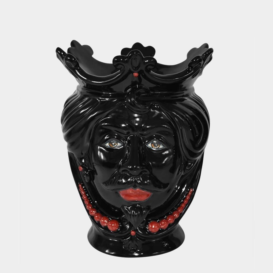 Testa h 25 con perline rosse black lucido maschio - Ceramiche di Caltagirone Sofia