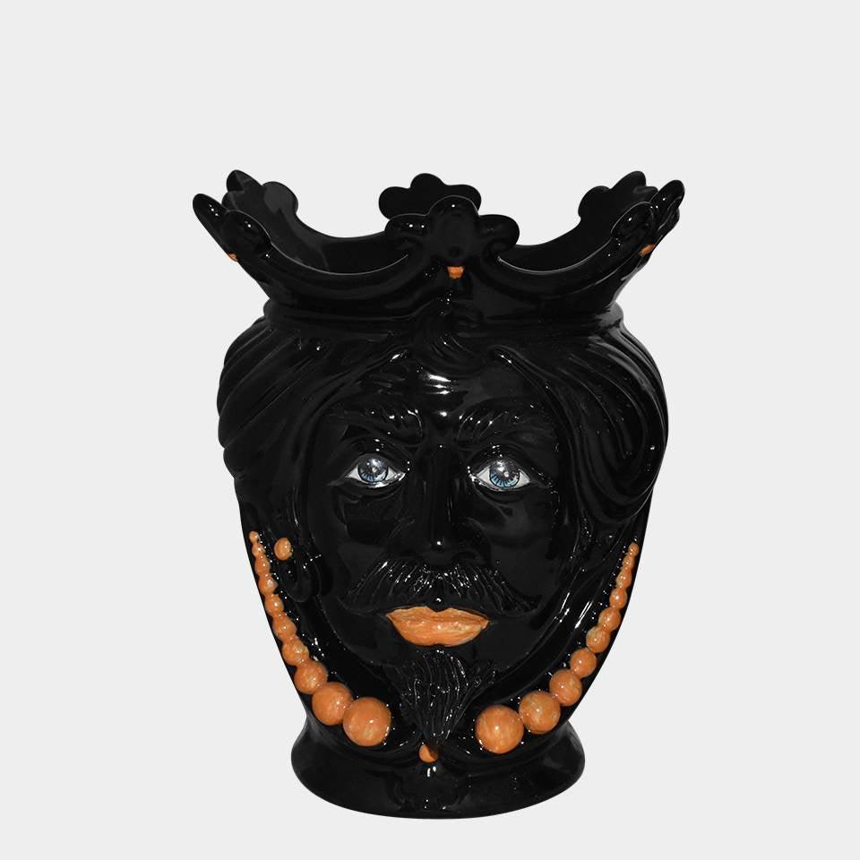 Testa h 25 c/perline black orange maschio - Ceramiche di Caltagirone Sofia