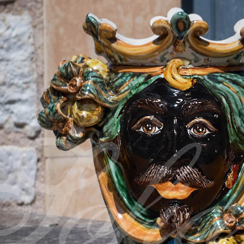 Testa h 25 limoni verde/arancio maschio moro - Ceramiche di Caltagirone Sofia