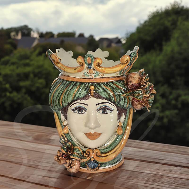 Testa h 25 melograni verde/arancio femmina - Ceramiche di Caltagirone Sofia