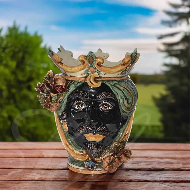 Testa h 25 melograni verde/arancio maschio moro - Ceramiche di Caltagirone Sofia