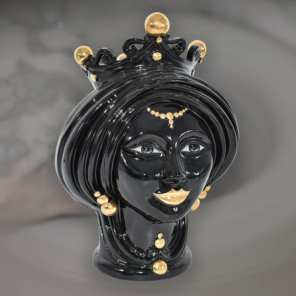 Testa h 30 Black and Gold donna c/espressione - Teste di moro moderne Sofia Ceramiche - Ceramiche di Caltagirone Sofia