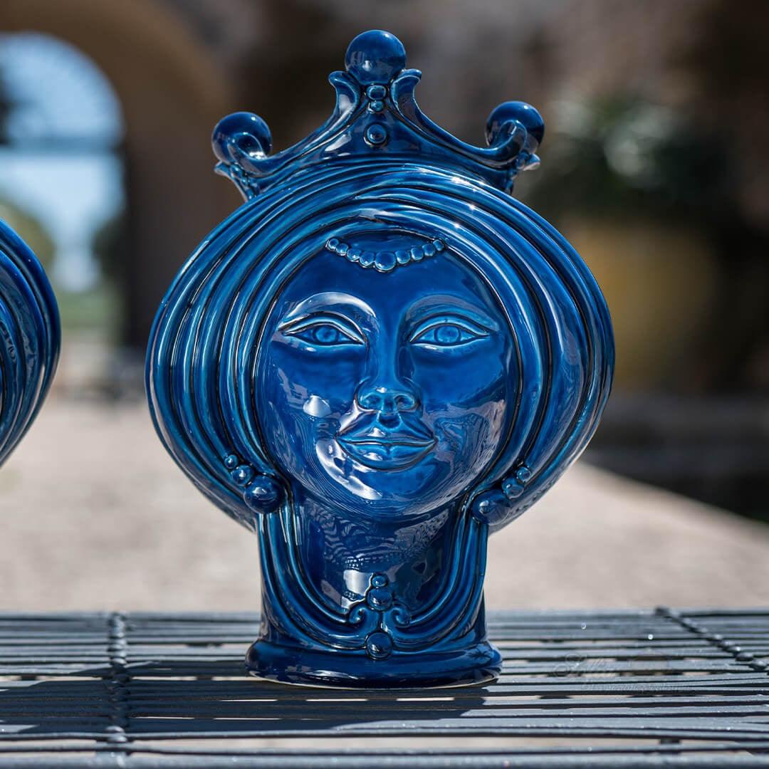 Testa h 30 Blu Intenso Donna - Teste di moro moderne Sofia Ceramiche - Ceramiche di Caltagirone Sofia