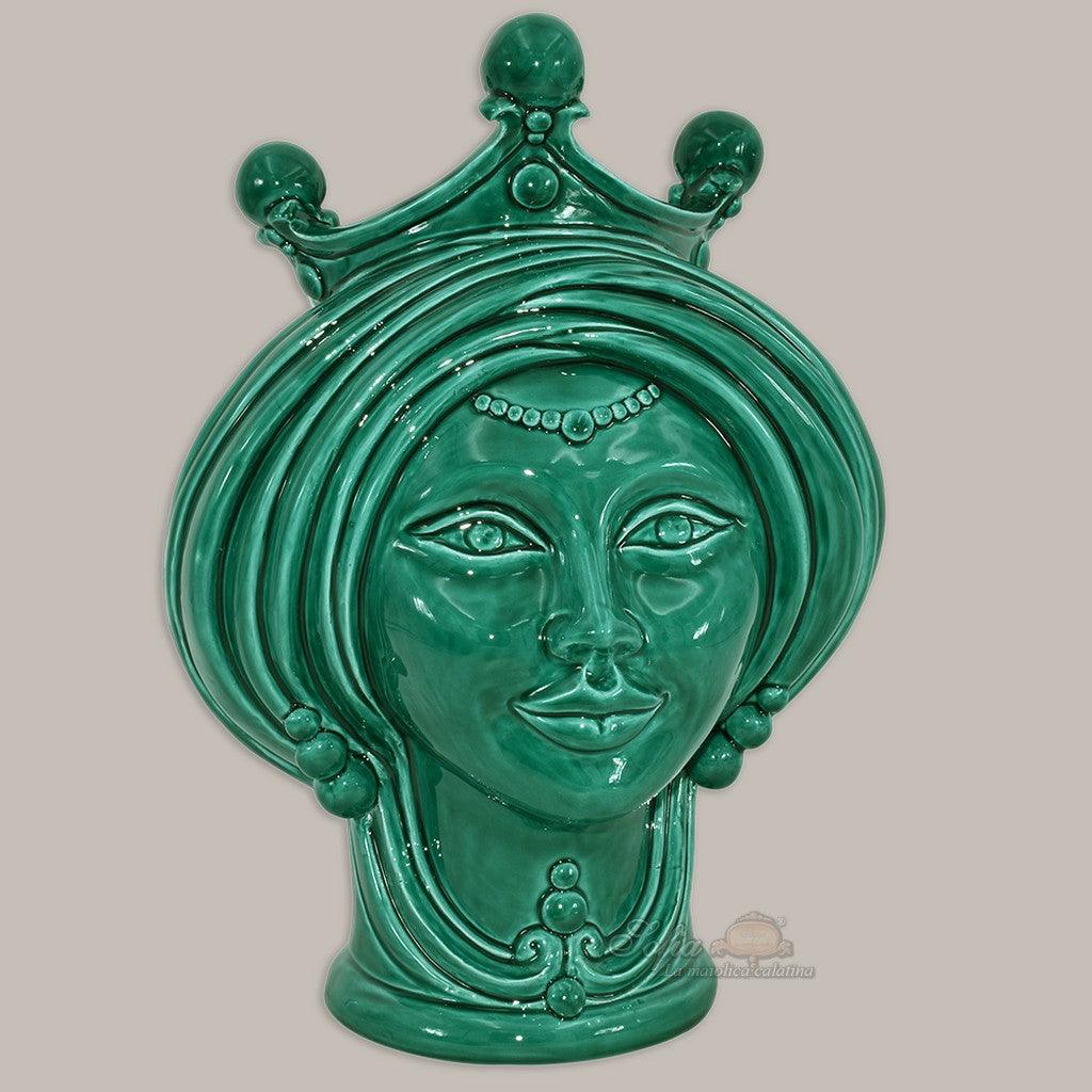 Testa h 30 Verde Smeraldo Donna - Teste di moro moderne Sofia Ceramiche - Ceramiche di Caltagirone Sofia