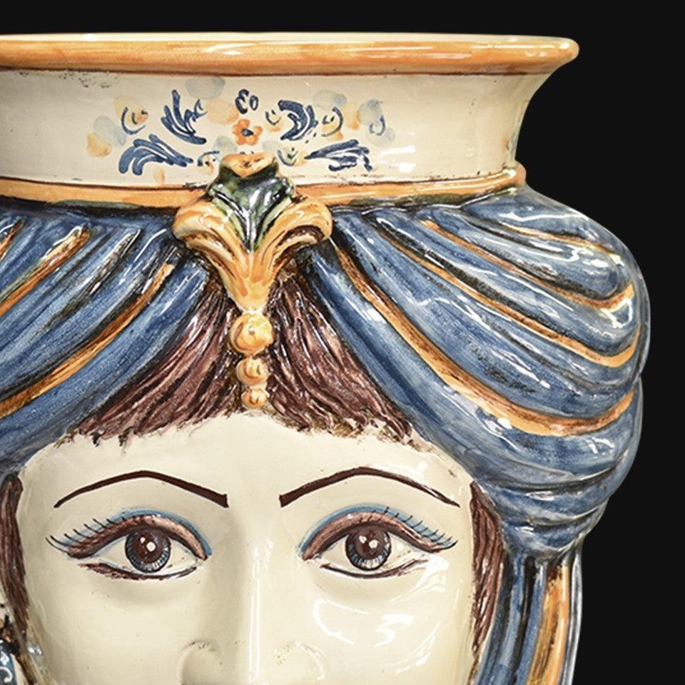 Testa h 33 s/corona blu e arancio femmina - Ceramiche di Caltagirone Sofia