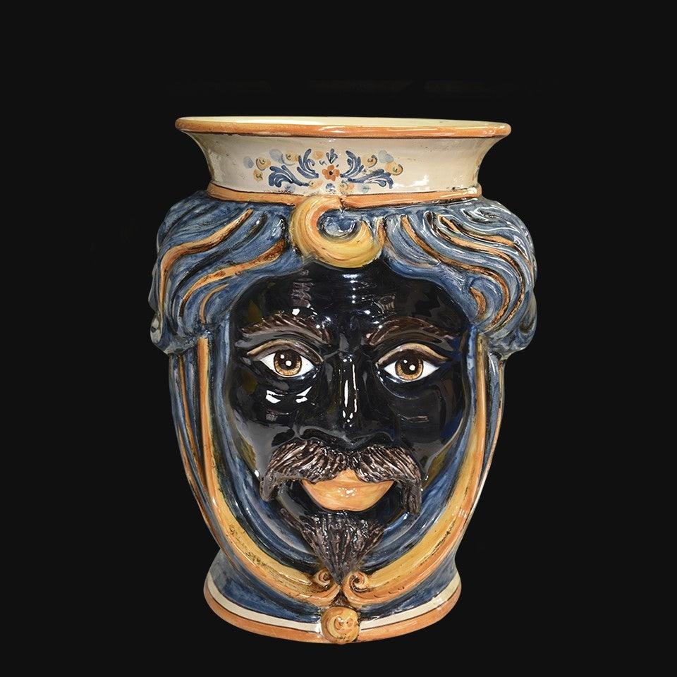 Testa h 33 s/corona blu e arancio maschio moro - Ceramiche di Caltagirone Sofia