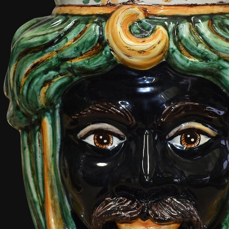 Testa h 33 s/corona verde/arancio maschio moro - Ceramiche di Caltagirone Sofia