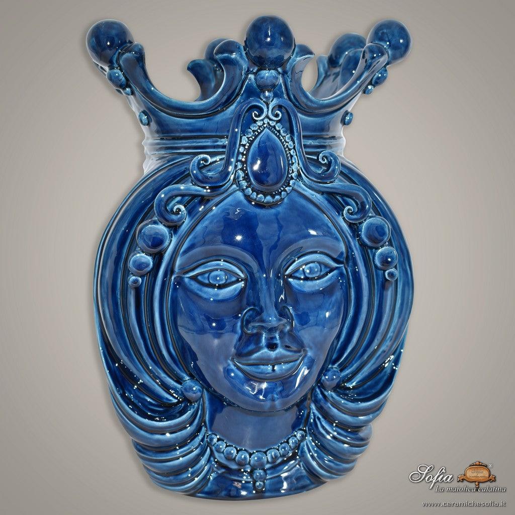 Testa h 38 Blu Intenso donna - Teste di moro moderne Sofia Ceramiche - Ceramiche di Caltagirone Sofia