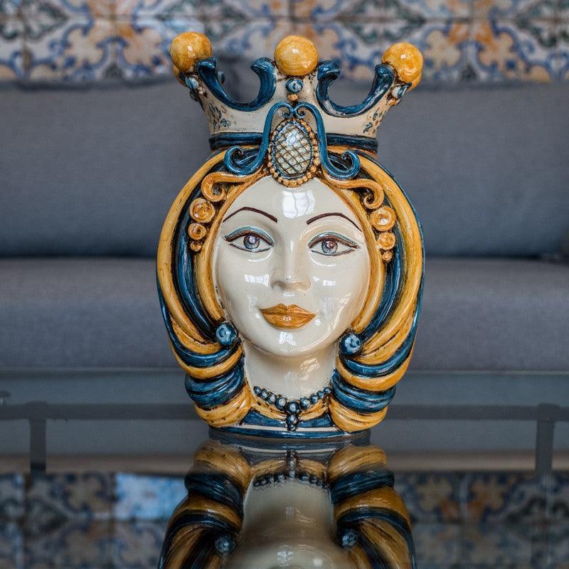Testa h 38 in blu e arancio femmina - Ceramiche Di Caltagirone Sofia - Ceramiche di Caltagirone Sofia