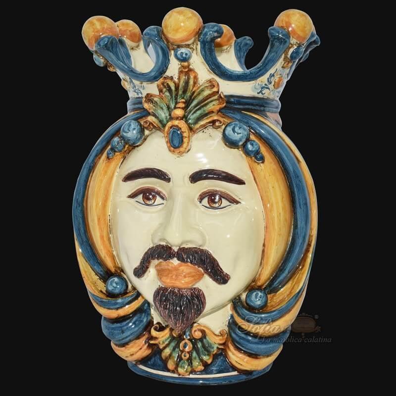 Testa h 38 in blu e arancio maschio bianco - Ceramiche Di Caltagirone Sofia - Ceramiche di Caltagirone Sofia