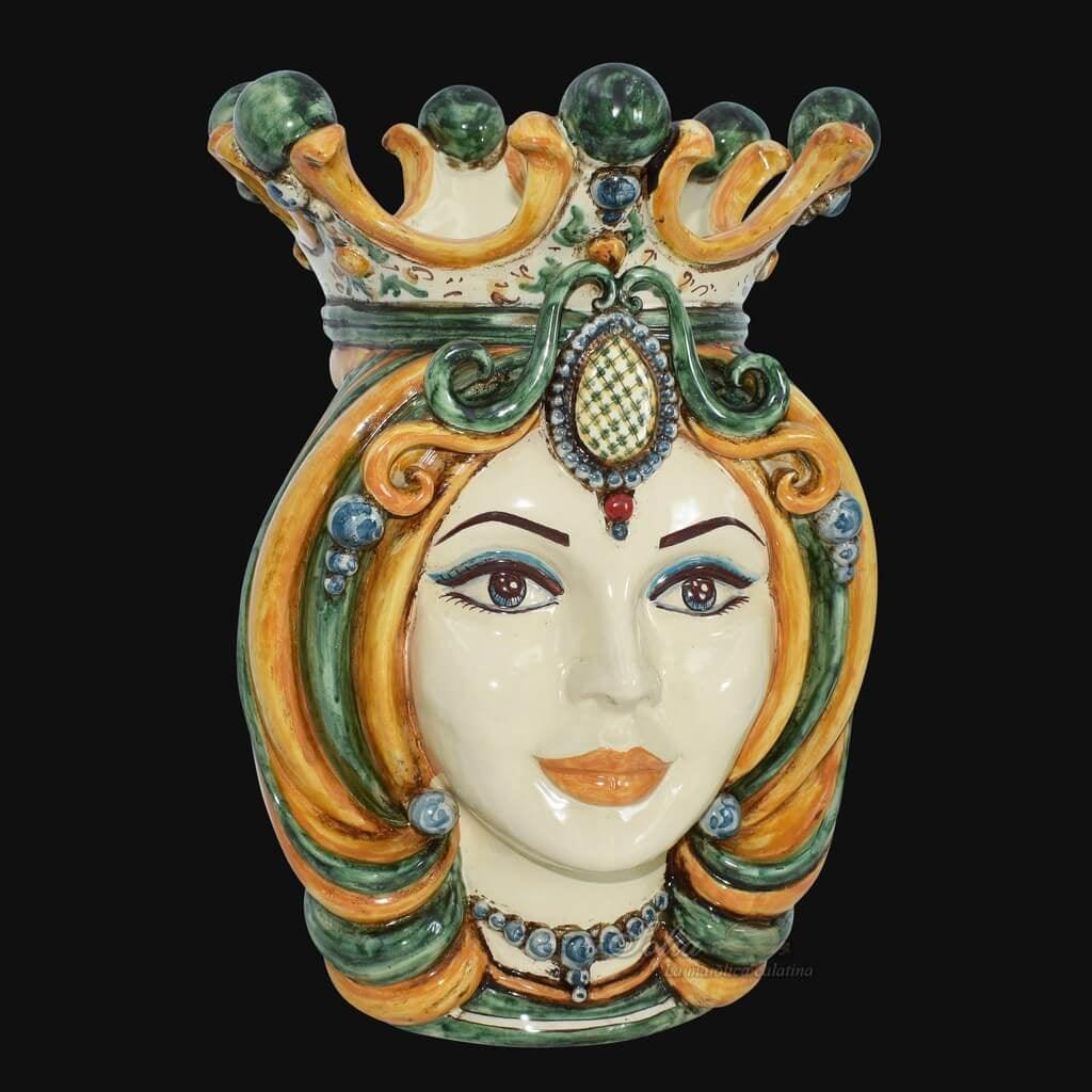 Testa h 38 in verde e arancio femmina - Ceramiche Di Caltagirone Sofia - Ceramiche di Caltagirone Sofia