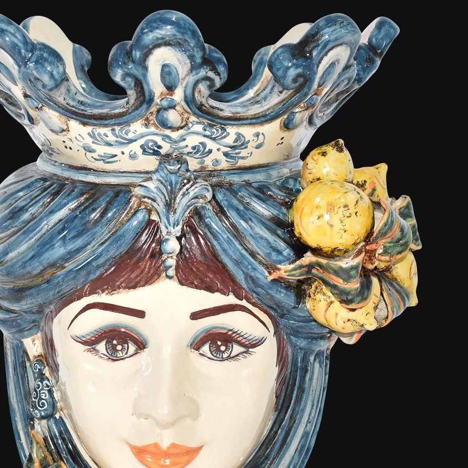 Testa h 40 con limoni mono blu femmina - Ceramiche di Caltagirone Sofia