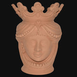 Testa di Moro con Perline, Donna, Blu e Arancio, corona e dettagli ornamentali. Ceramica siciliana di Caltagirone, Sofia