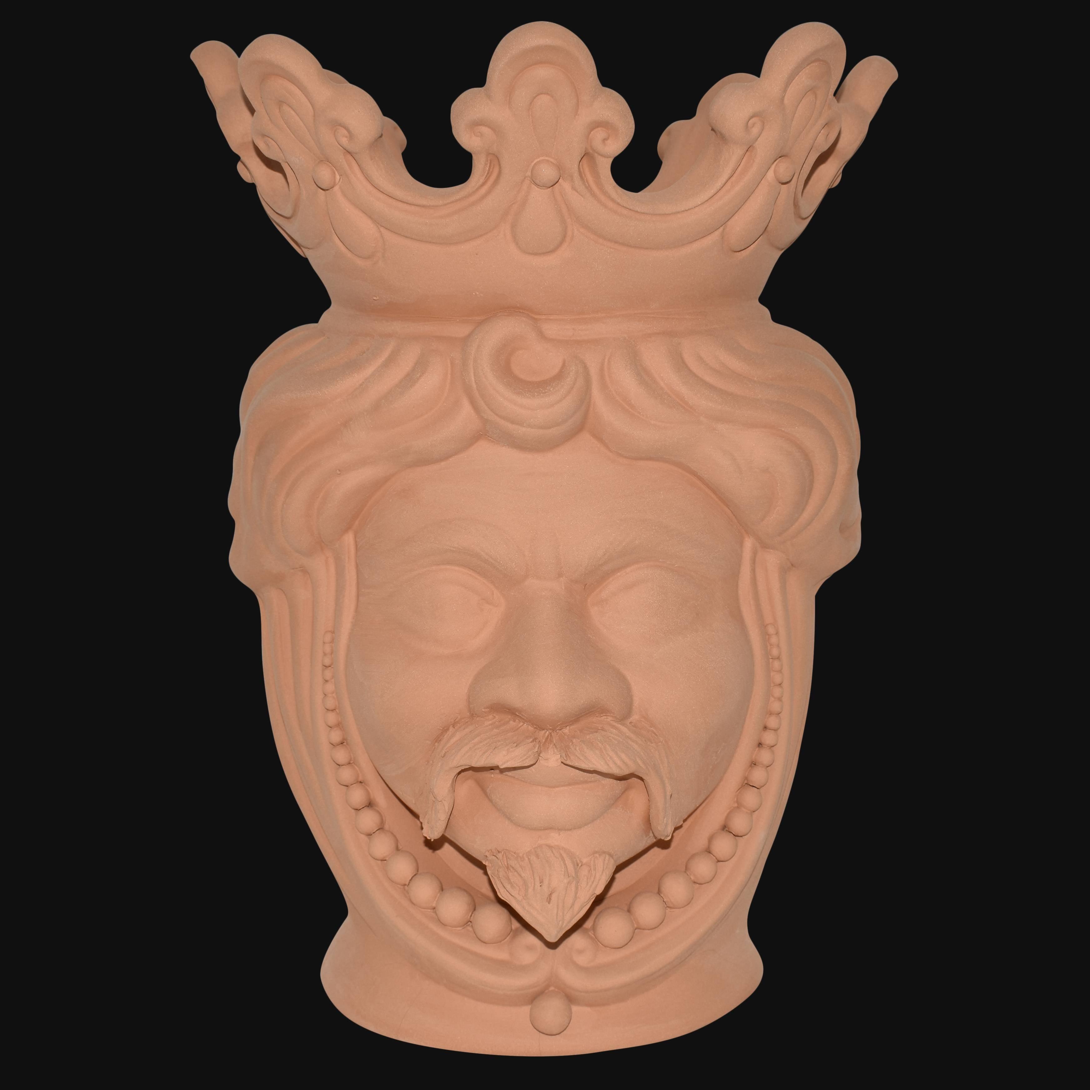 Testa h 40 c/perline grezza in terracotta maschio - Ceramiche di Caltagirone Sofia