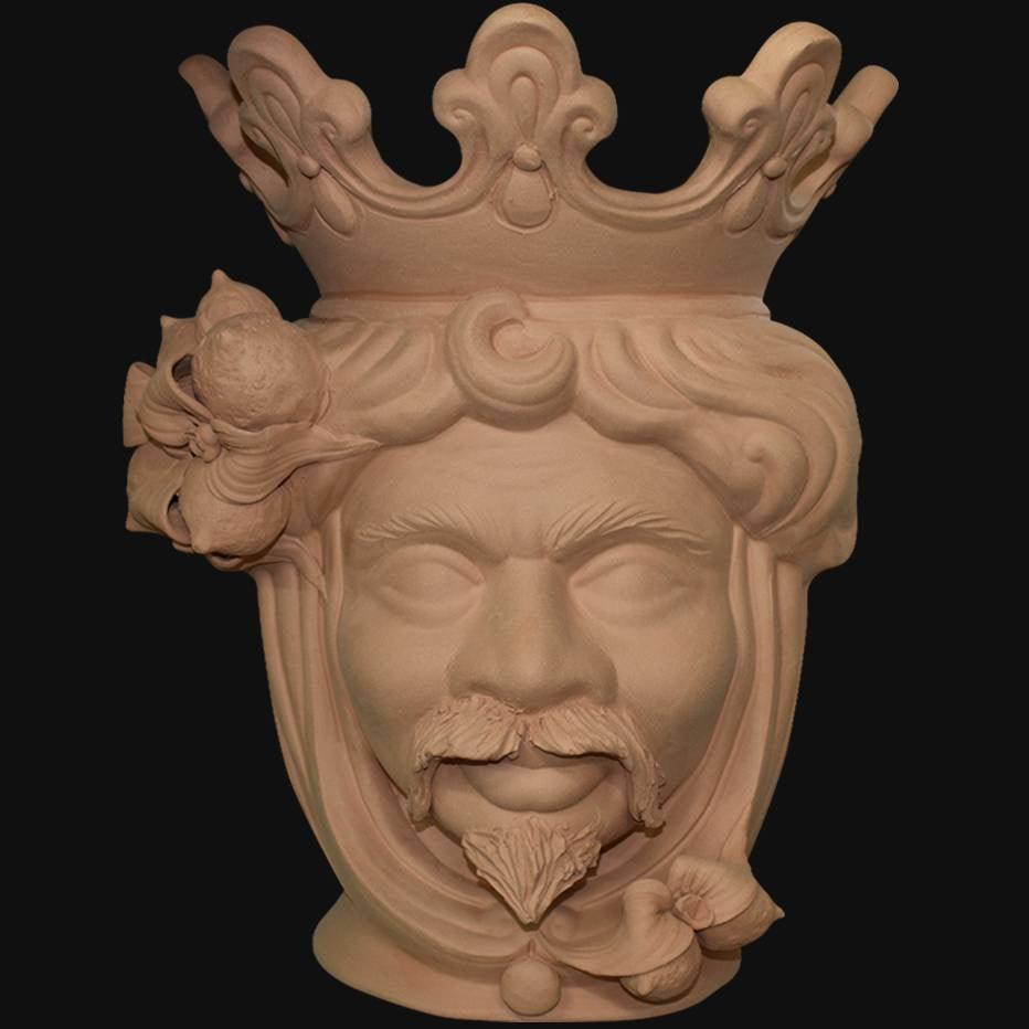 Testa h 40 limoni grezza in terracotta maschio - Ceramiche di Caltagirone Sofia
