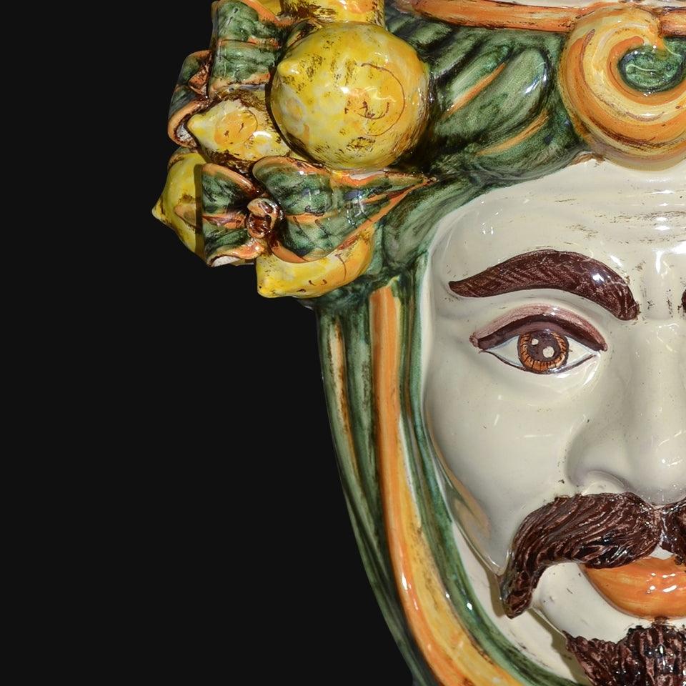 Testa h 40 limoni verde/arancio maschio bianco - Ceramiche di Caltagirone Sofia