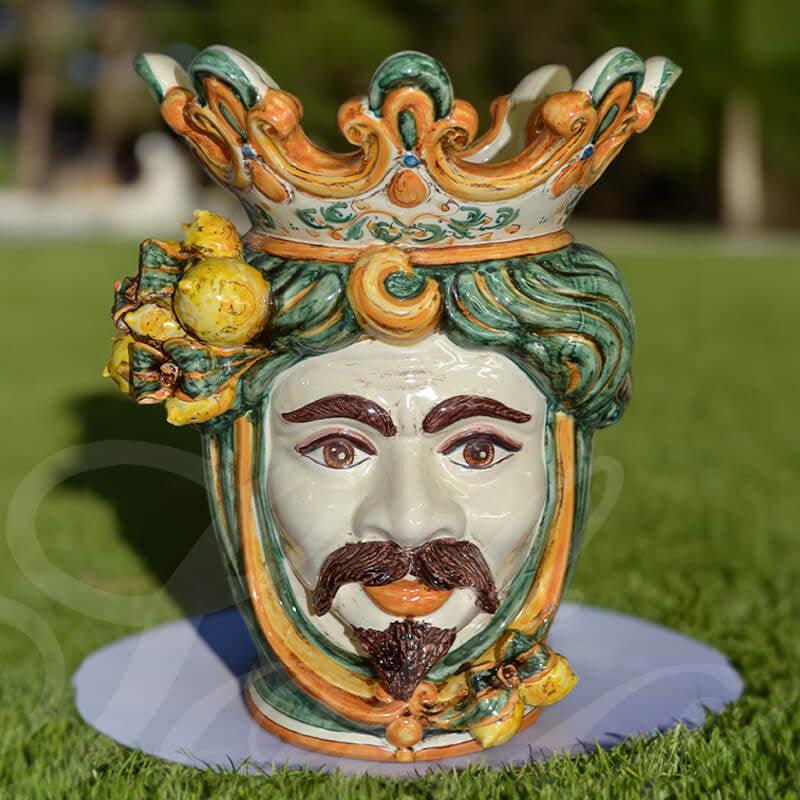 Testa h 40 limoni verde/arancio maschio bianco - Ceramiche di Caltagirone Sofia