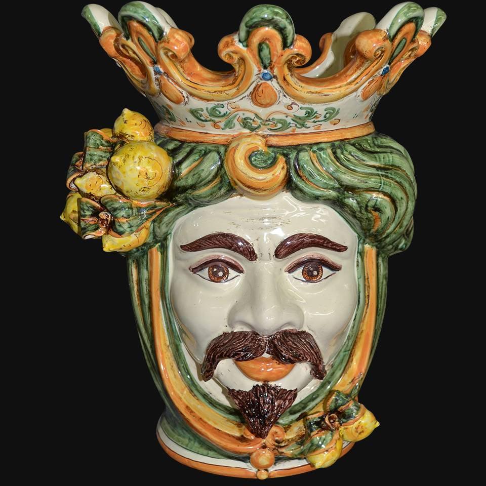 Testa h 40 limoni verde/arancio maschio bianco - Ceramiche di Caltagirone Sofia