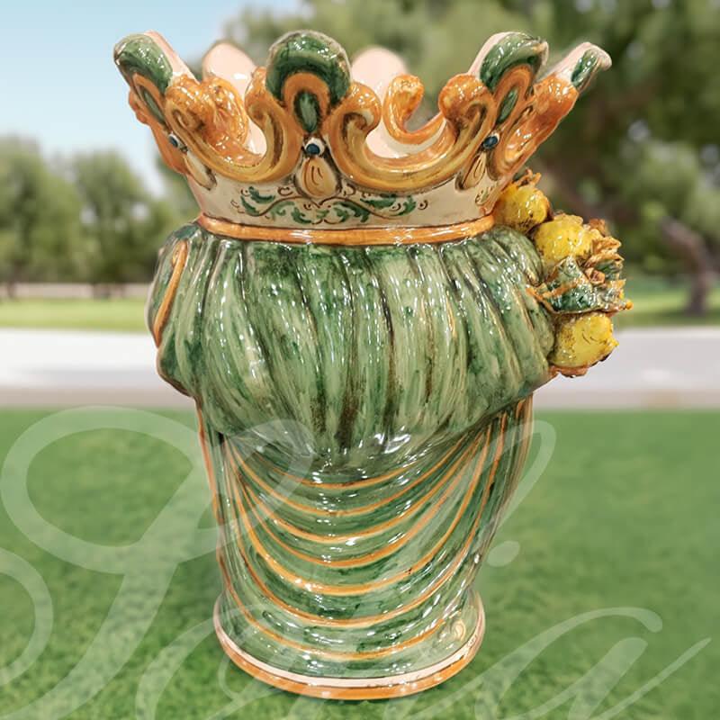 Testa h 40 limoni verde/arancio maschio bianco - Ceramiche di Caltagirone Sofia
