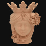 Testa di Moro con Melograni, Donna, corona e decori floreali. Ceramica siciliana di Caltagirone, Sofia